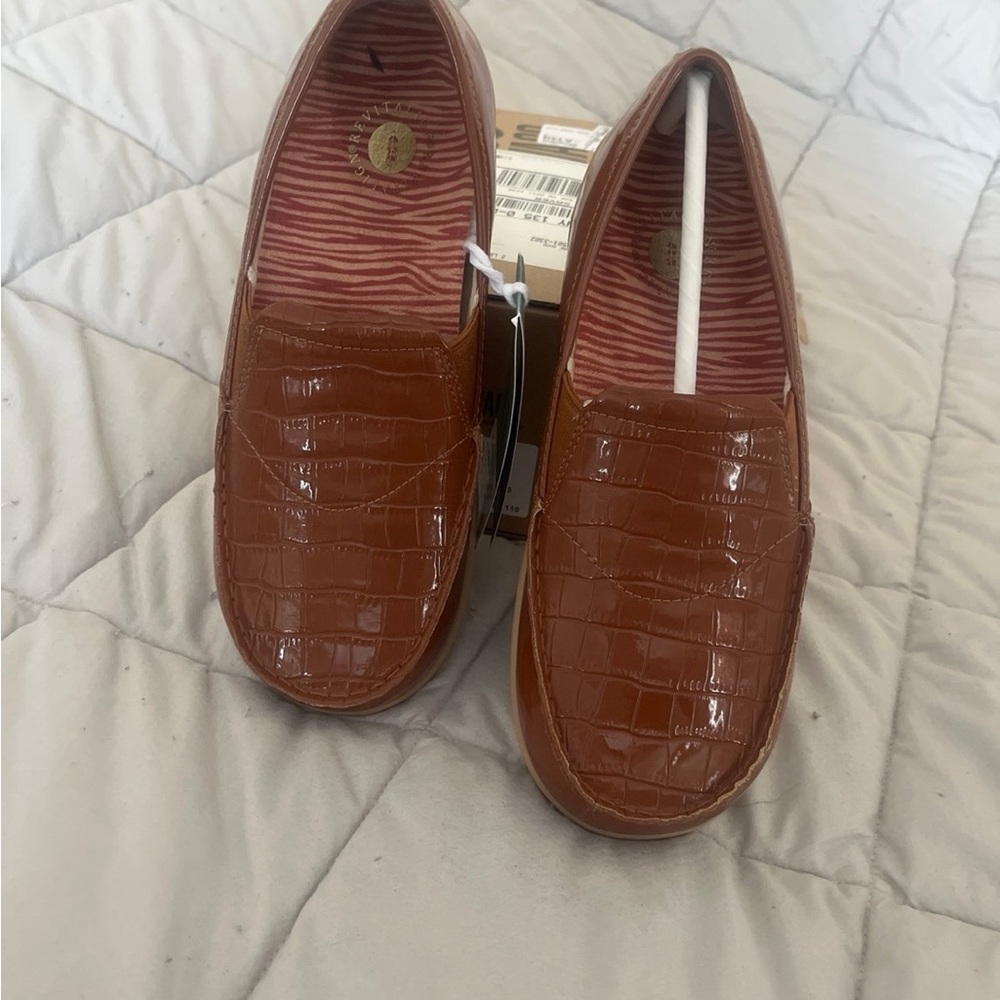 Croc-Embossed Brown Slip-On Loafers for Women